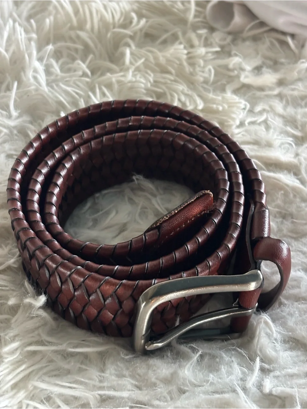 Braided Leather Men's Stretch Belt in Dark Brown